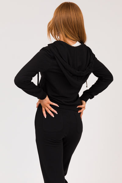 Black Long Sleeve Zip Up Hoodie and Pants Set