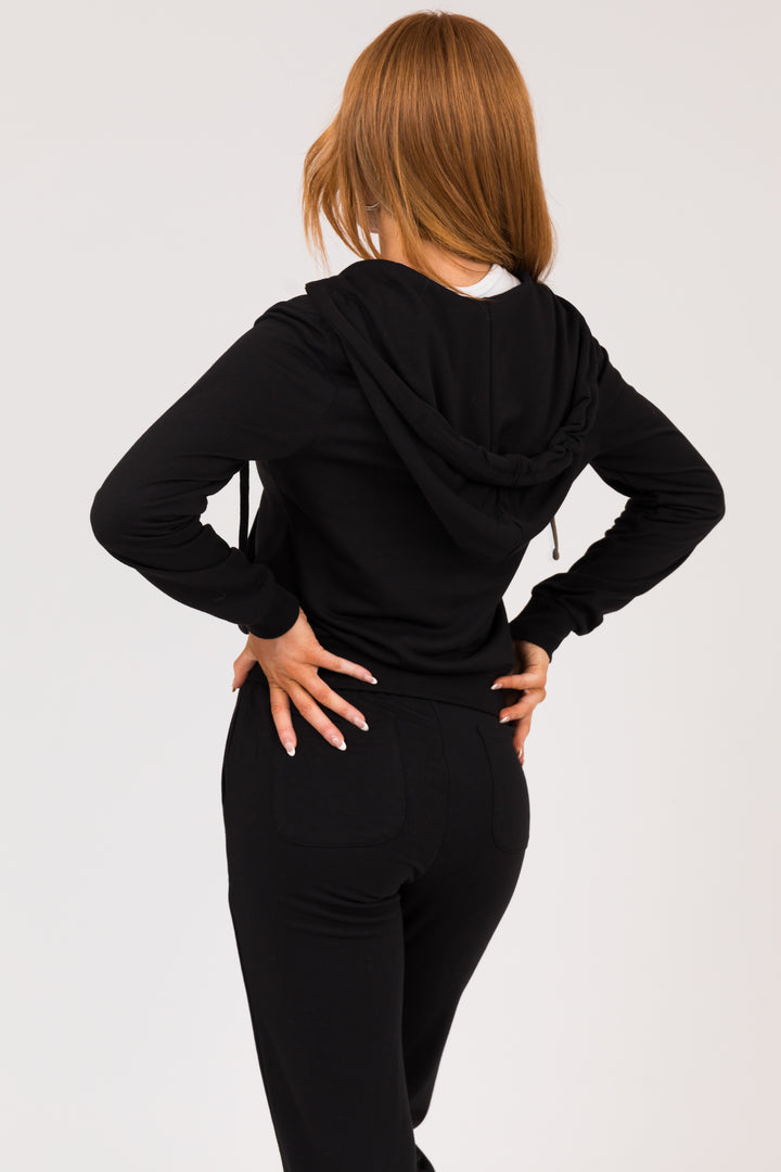 Black Long Sleeve Zip Up Hoodie and Pants Set