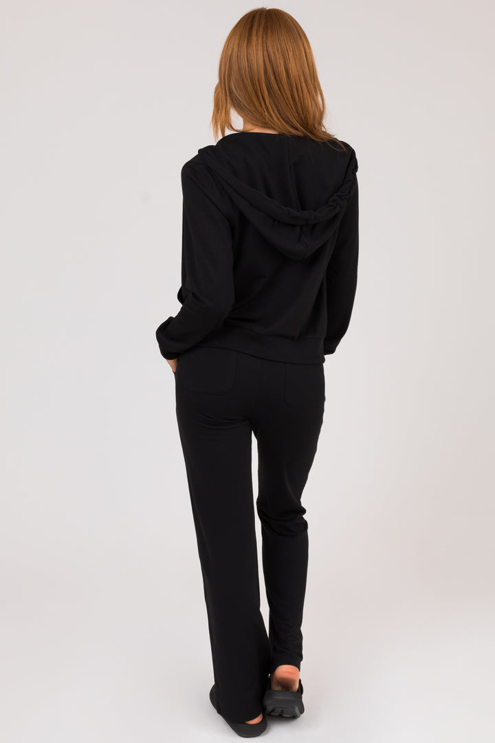 Black Long Sleeve Zip Up Hoodie and Pants Set