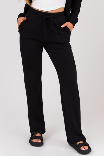 Black Long Sleeve Zip Up Hoodie and Pants Set