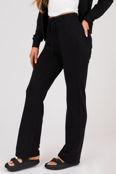 Black Long Sleeve Zip Up Hoodie and Pants Set