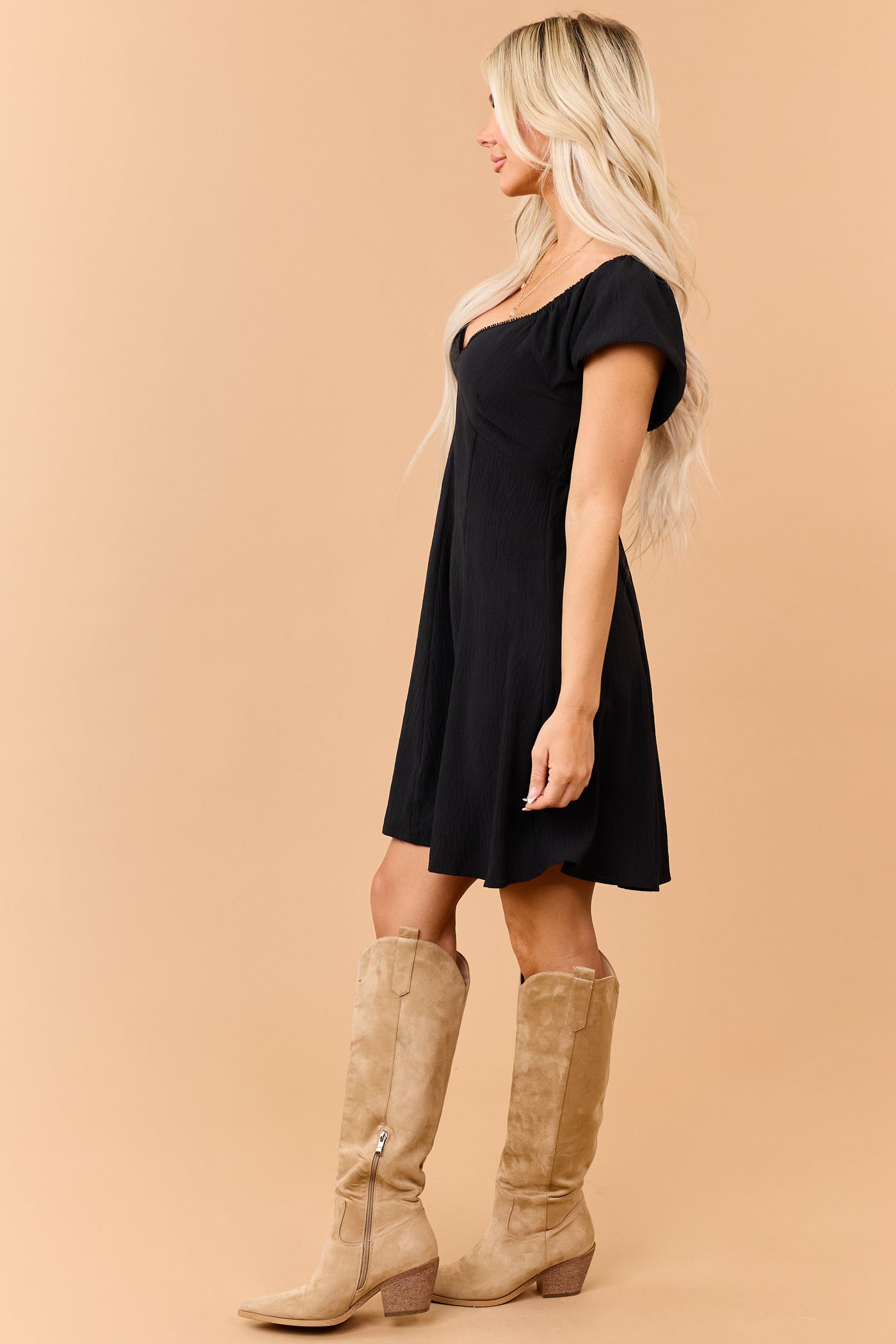 Black Low Back Flutter Sleeve Mini Dress