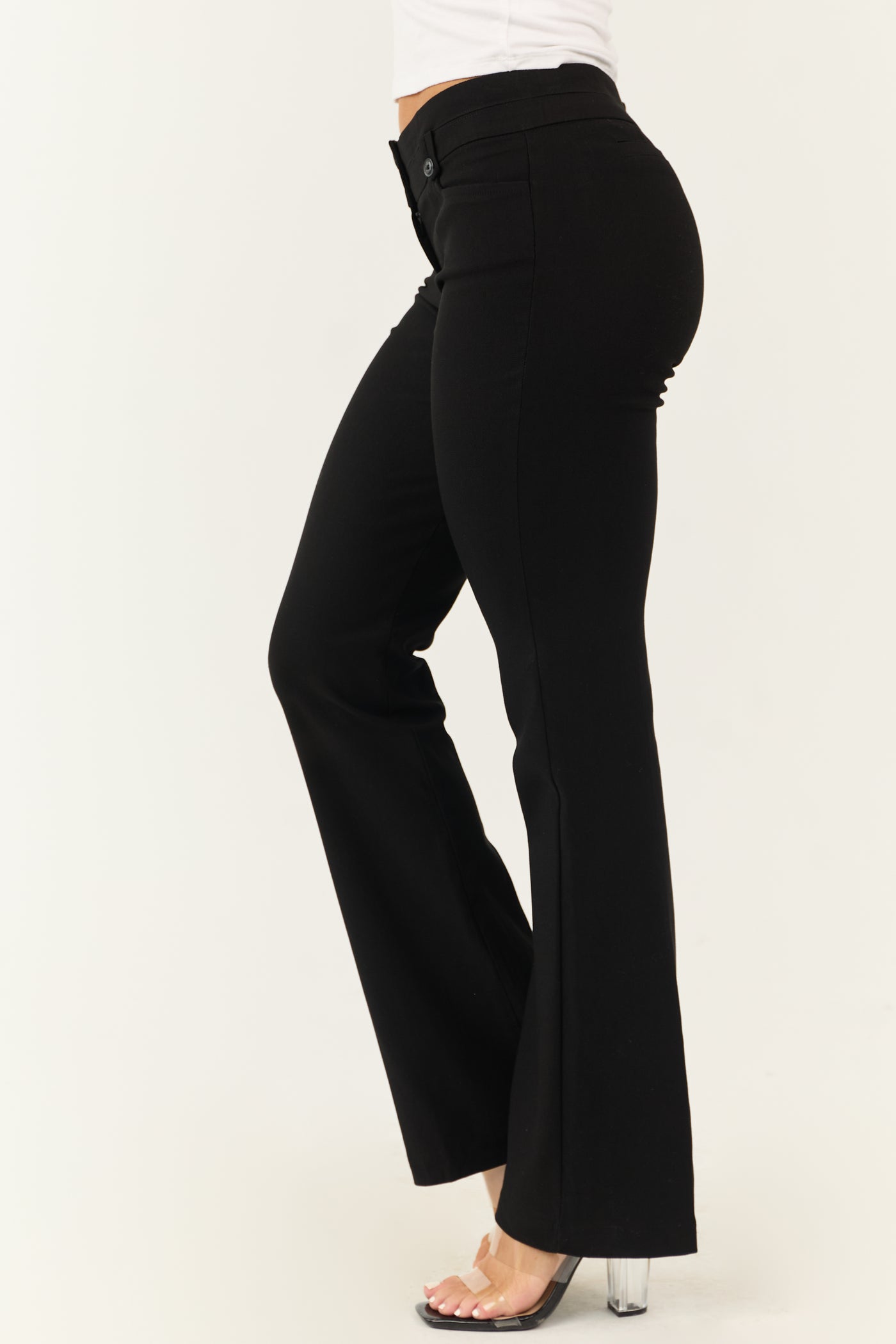Black Low Rise Slim Flare Double Button Pants Black Low Rise Slim Flare Double Button Pants