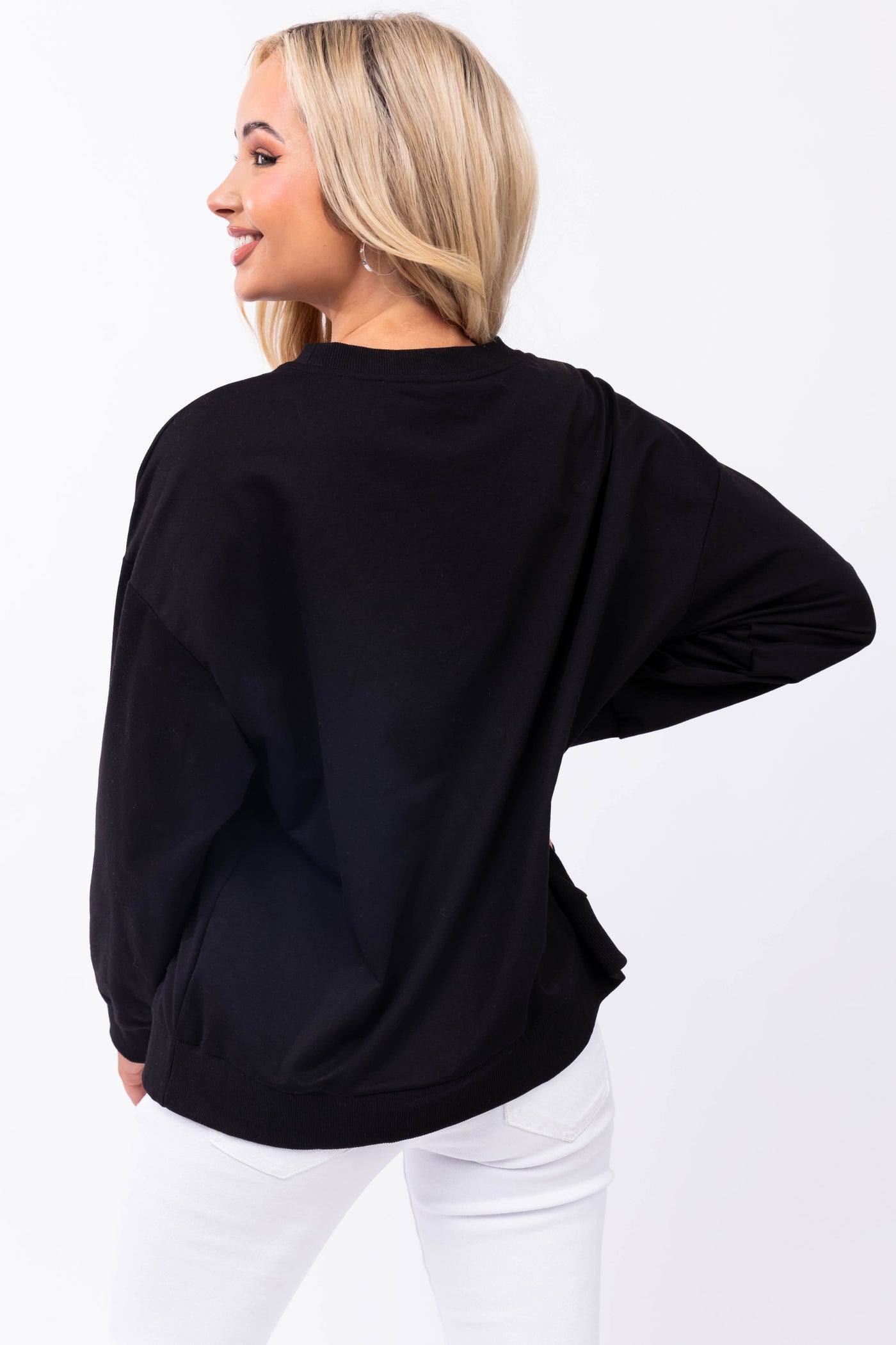 Black 'Lucky' Tinsel Lettering Pullover Top | Lime Lush