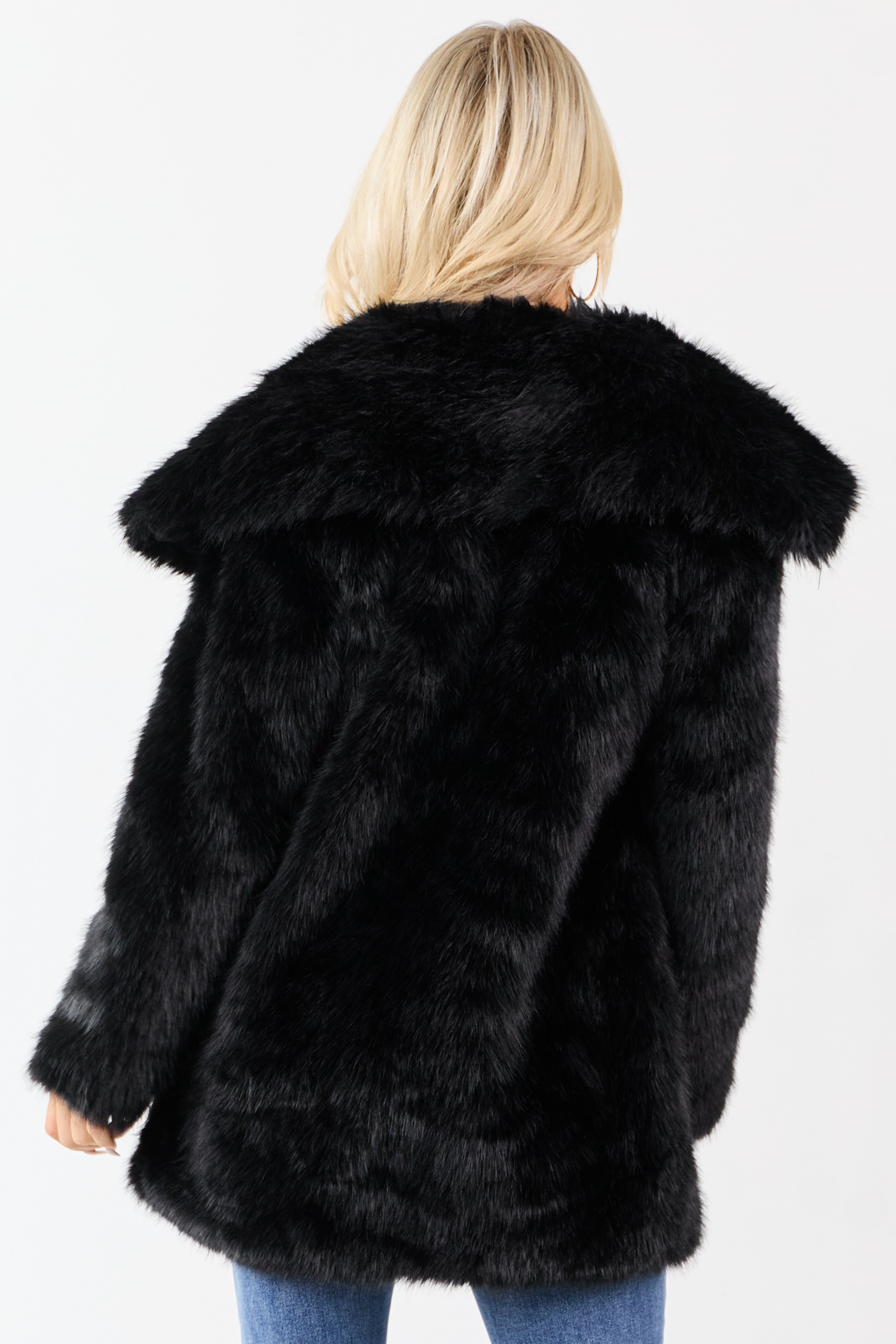 Black Luxe Cloud Faux Fur Collared Coat