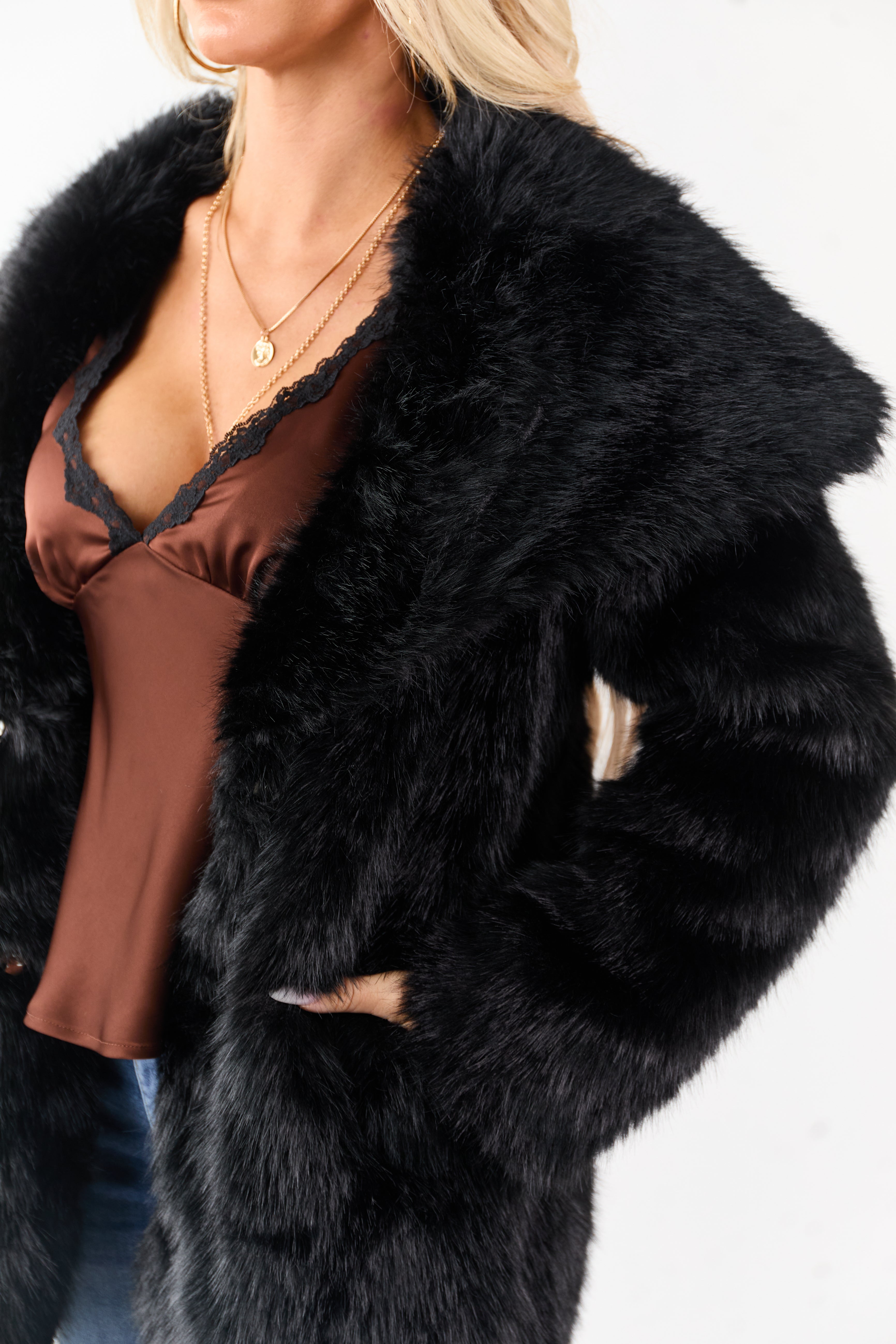 Black Luxe Cloud Faux Fur Collared Coat