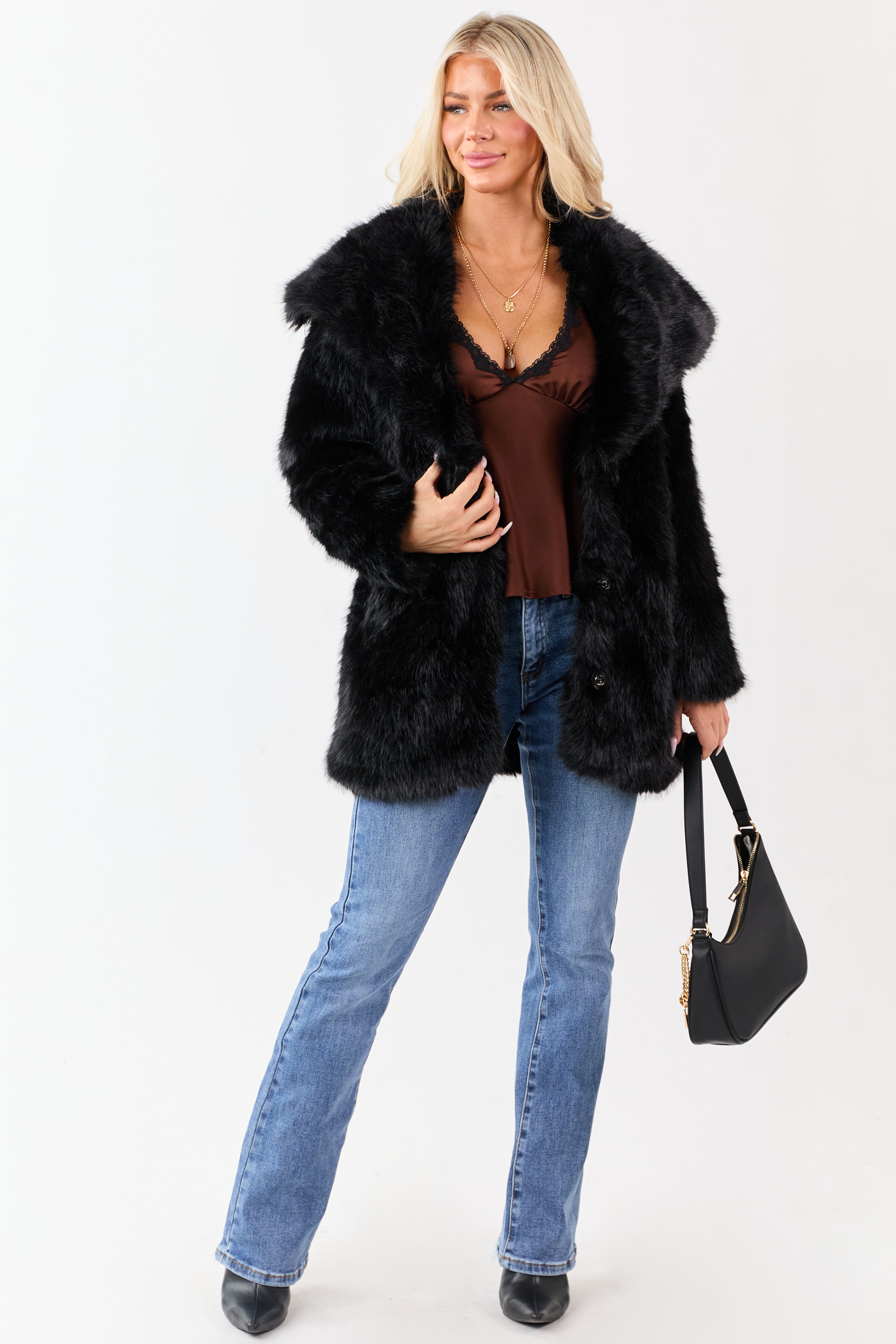 Black Luxe Cloud Faux Fur Collared Coat