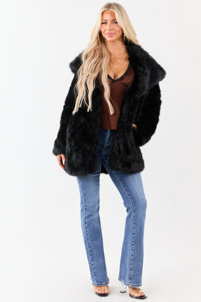 Black Luxe Cloud Faux Fur Collared Coat