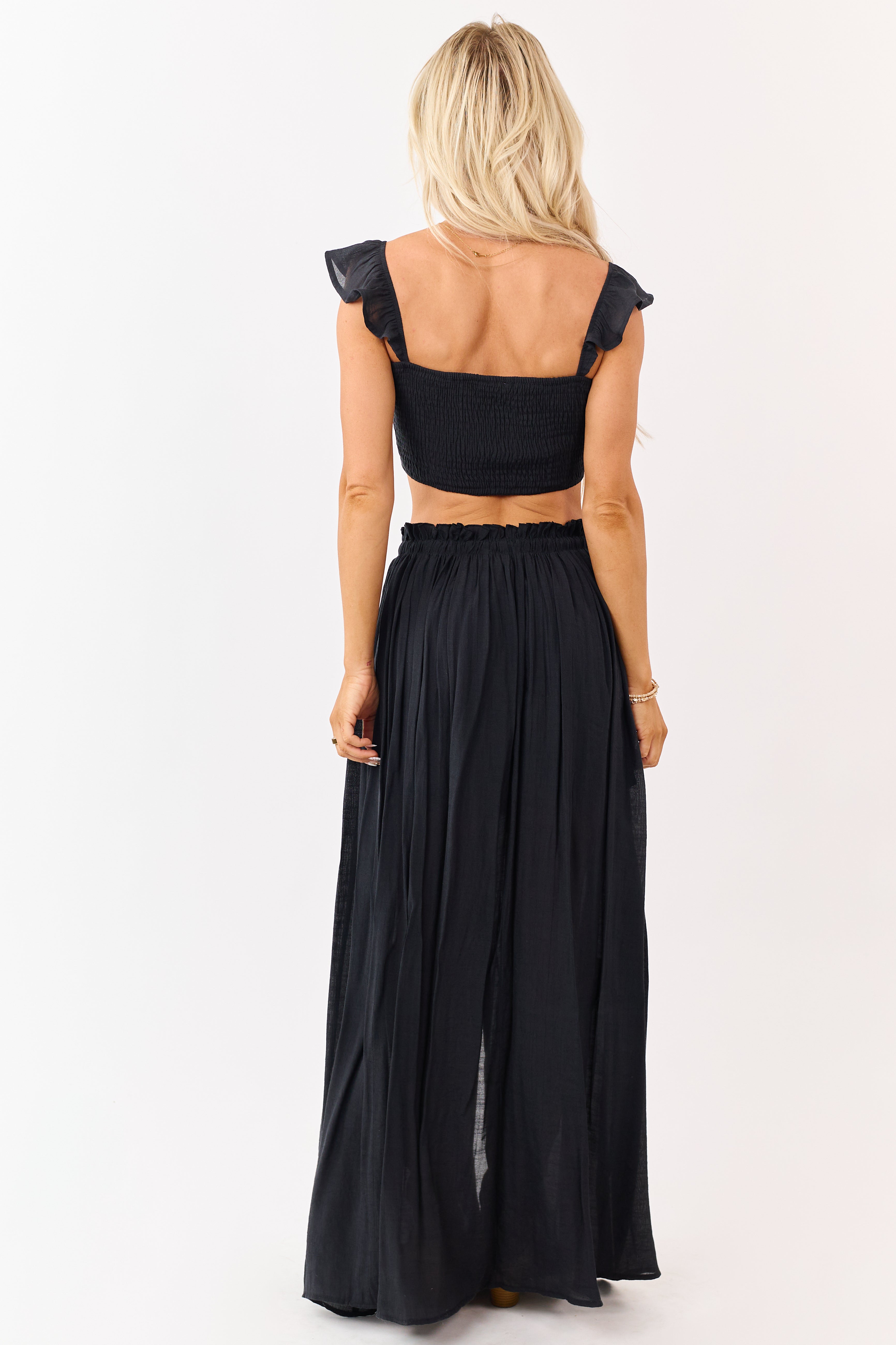 Black Maxi Skirt and Smocked Crop Top Set