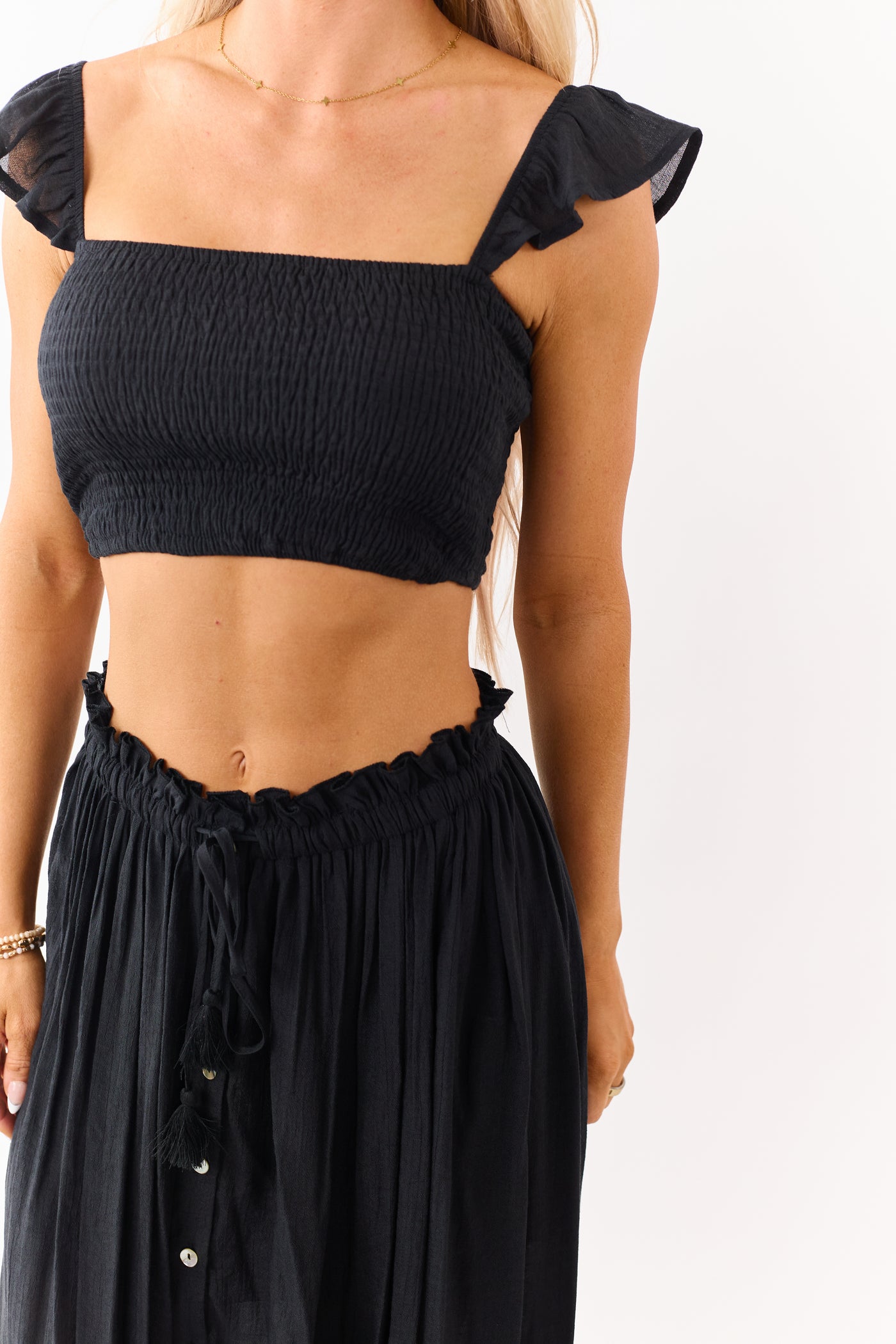 Black Maxi Skirt and Smocked Crop Top Set
