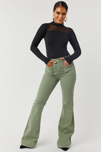 Black Mesh Yoke Mock Neck Knit Bodysuit