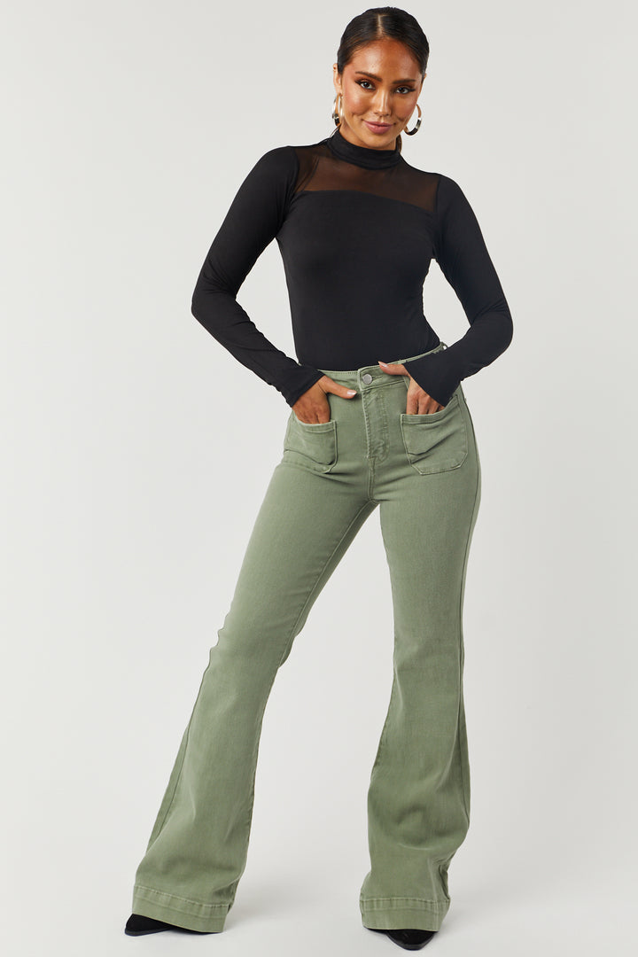 Black Mesh Yoke Mock Neck Knit Bodysuit
