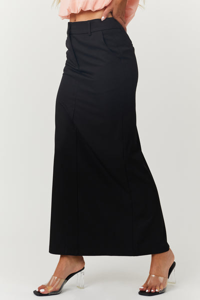 Black Mid Rise Back Slit Trouser Maxi Skirt