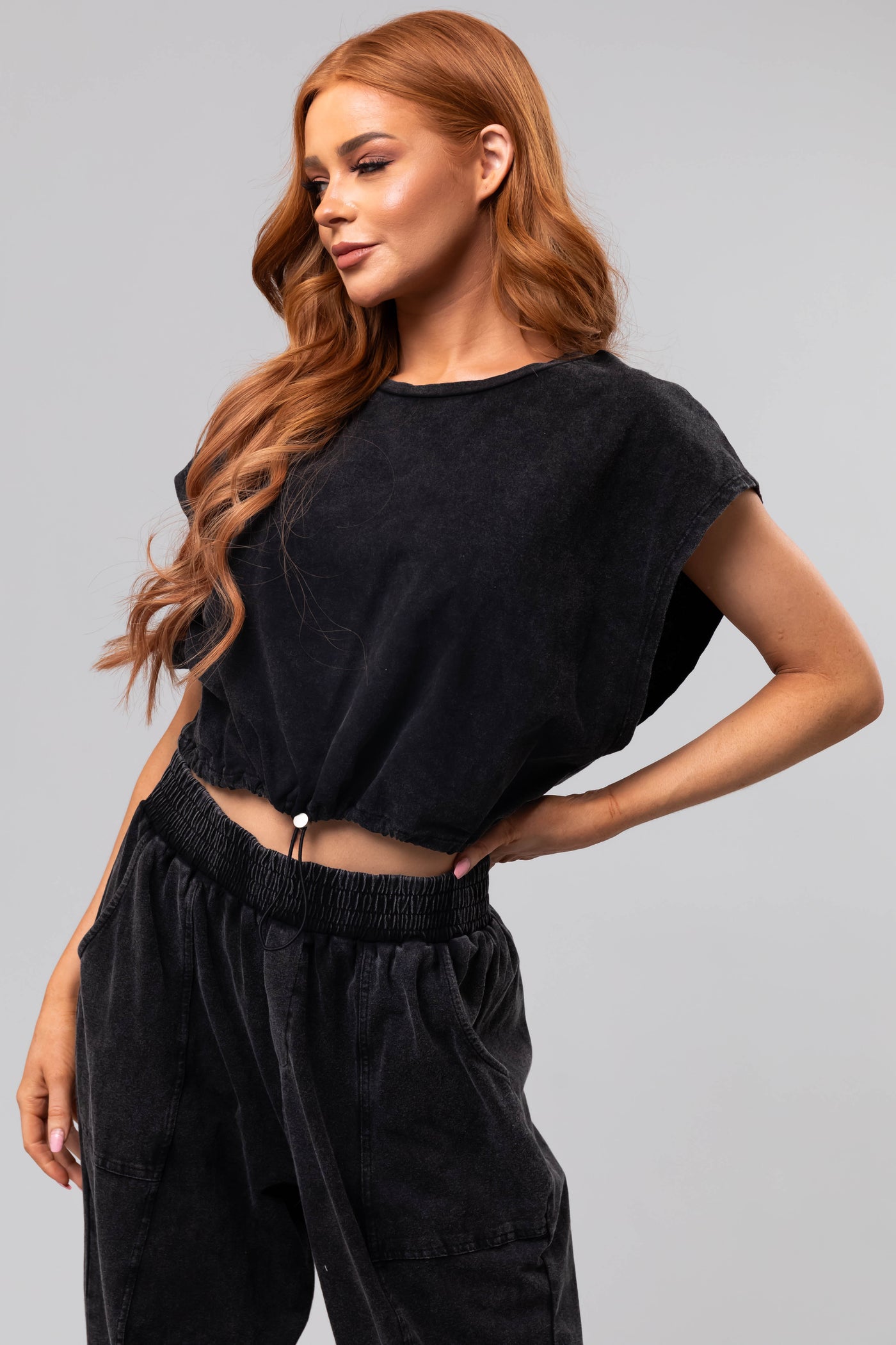 Black Mineral Washed Oversized Top