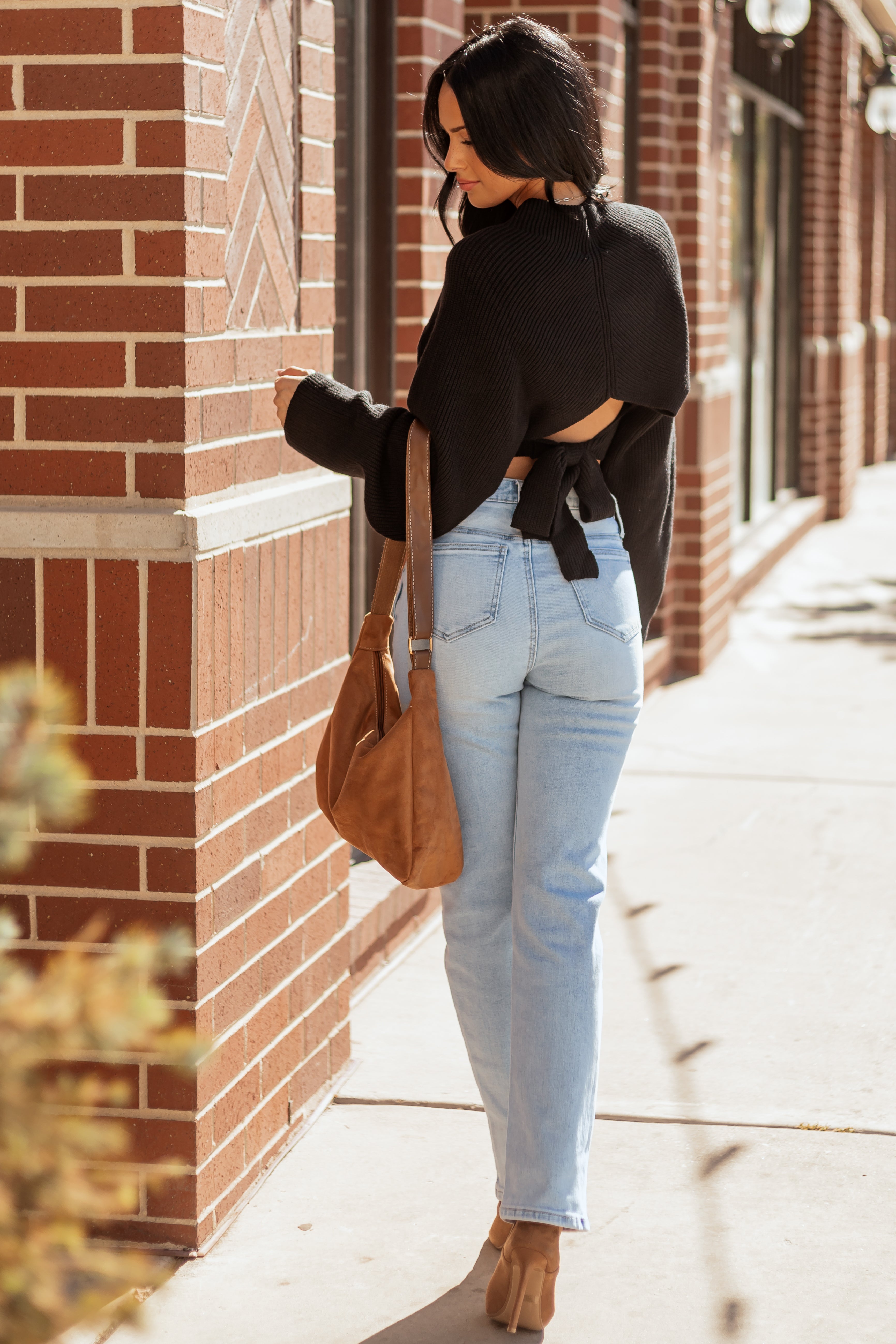 Black Mock Neck Back Cut Out Ribbed Sweater | Lime Lush Boutique