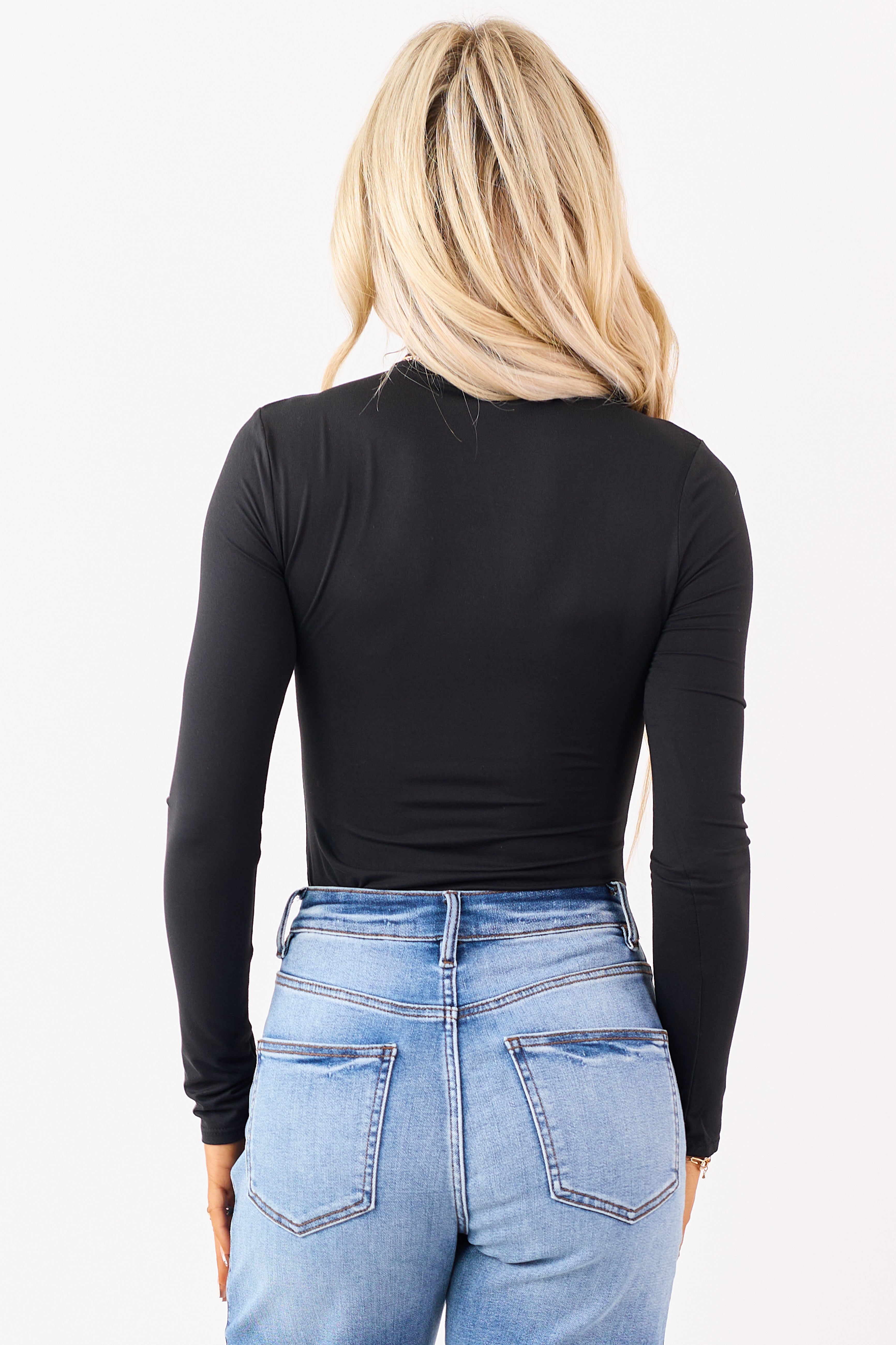 Black Mock Neck Long Sleeve Soft Knit Bodysuit