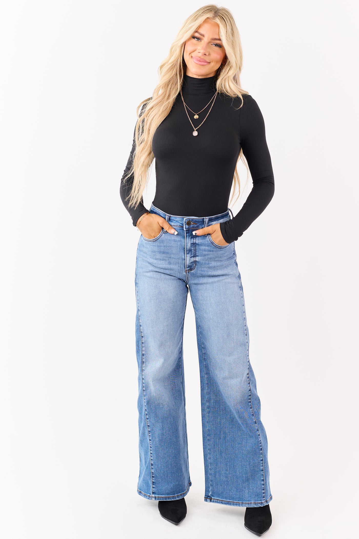 Black Mock Neck Long Sleeve Soft Knit Bodysuit