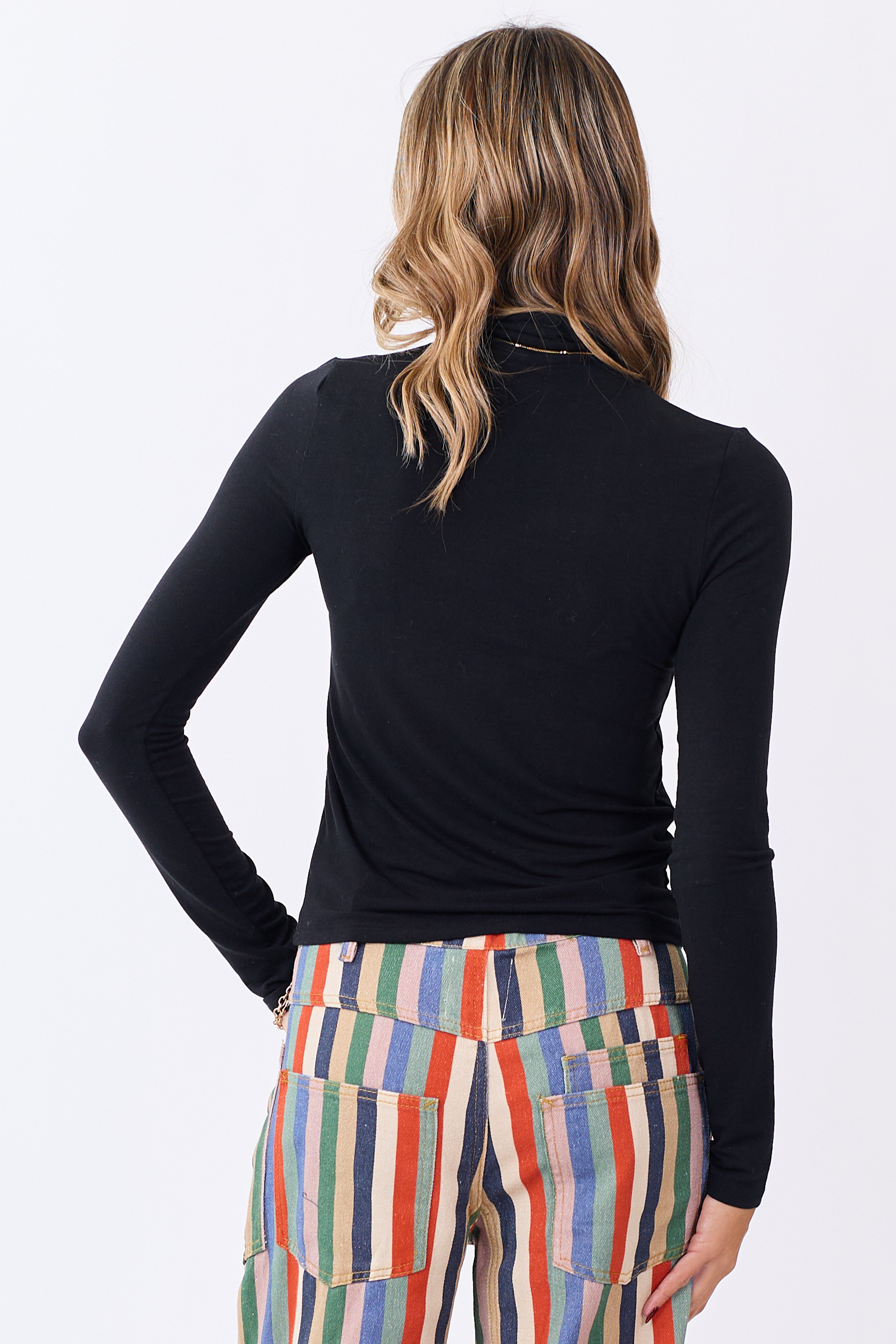 Black Mock Neck Long Sleeve Stretchy Top