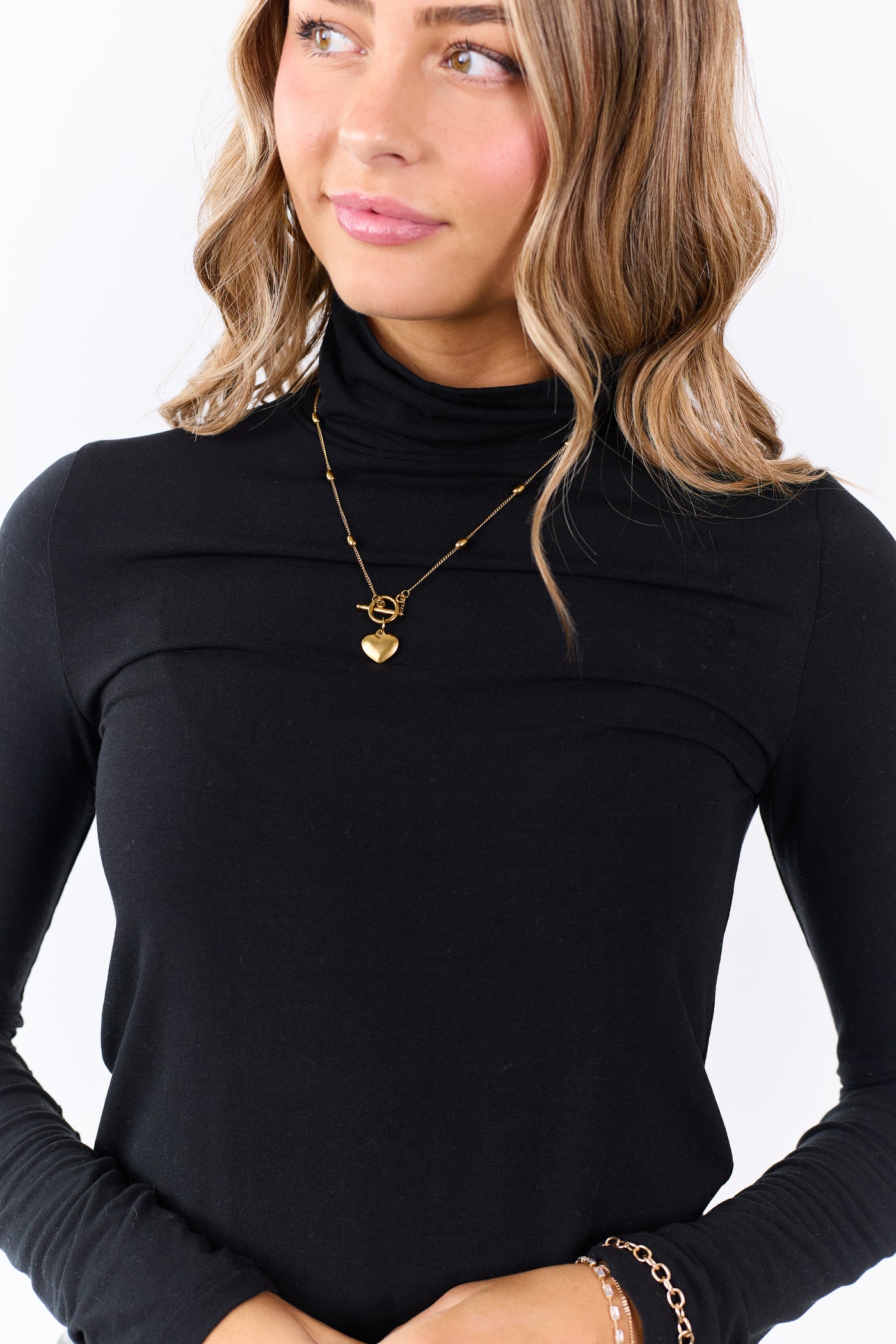 Black Mock Neck Long Sleeve Stretchy Top