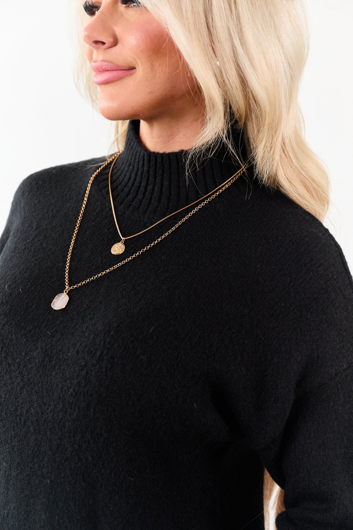 Black Mock Neck Relaxed Ribbed Trim Sweater