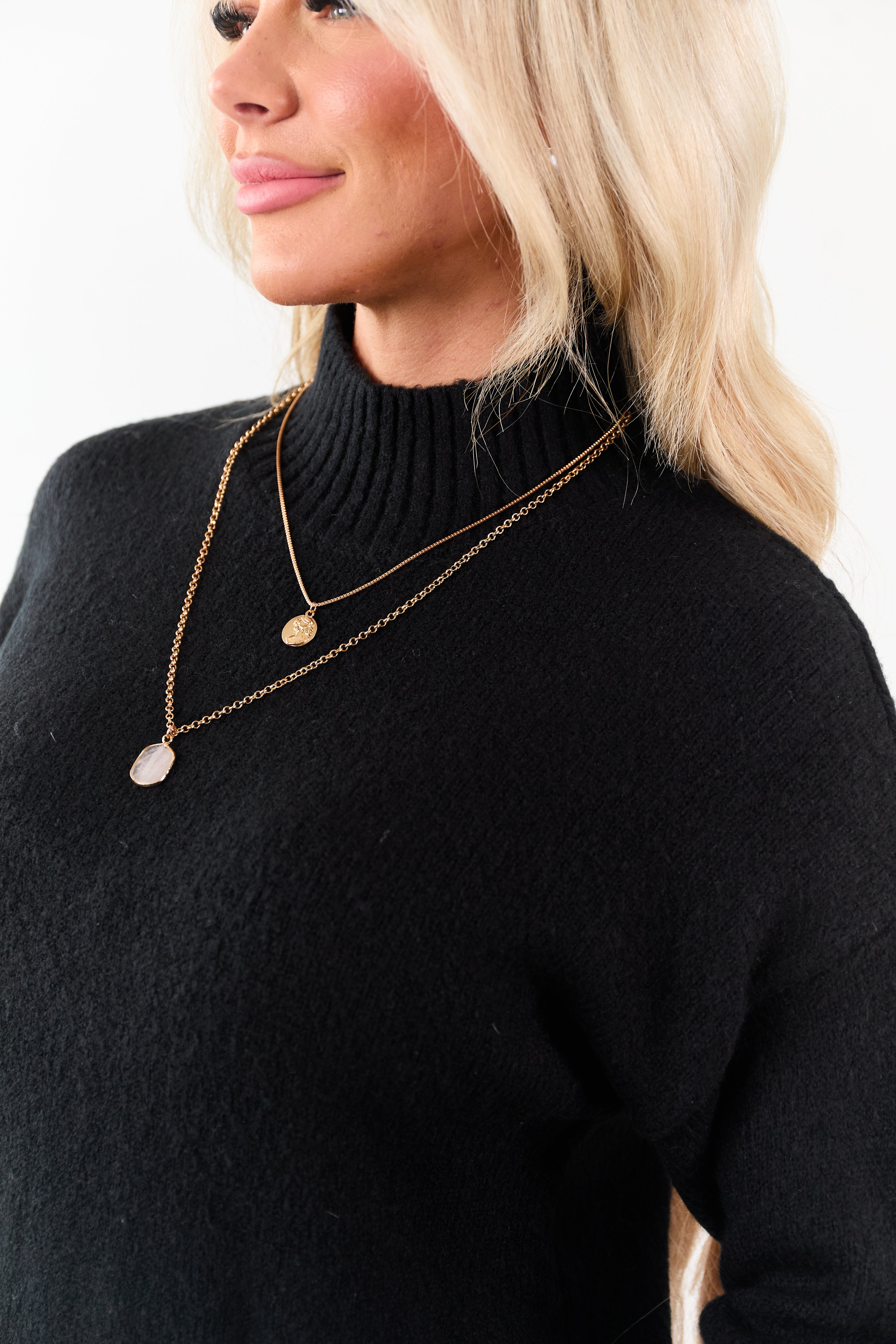 Black Mock Neck Relaxed Ribbed Trim Sweater