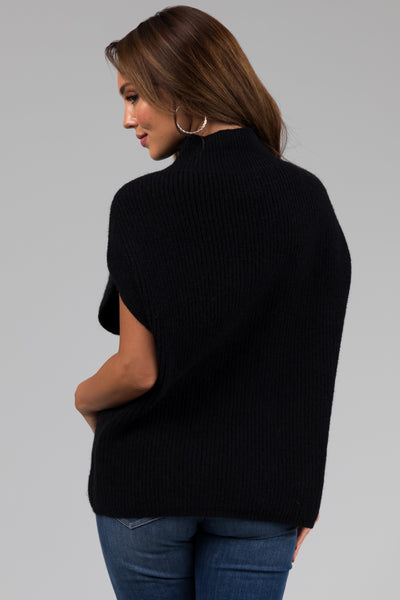 Black Mock Neck Stretchy Knit Sweater Vest