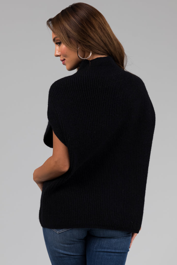 Black Mock Neck Stretchy Knit Sweater Vest