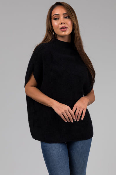 Black Mock Neck Stretchy Knit Sweater Vest