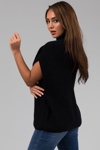 Black Mock Neck Stretchy Knit Sweater Vest