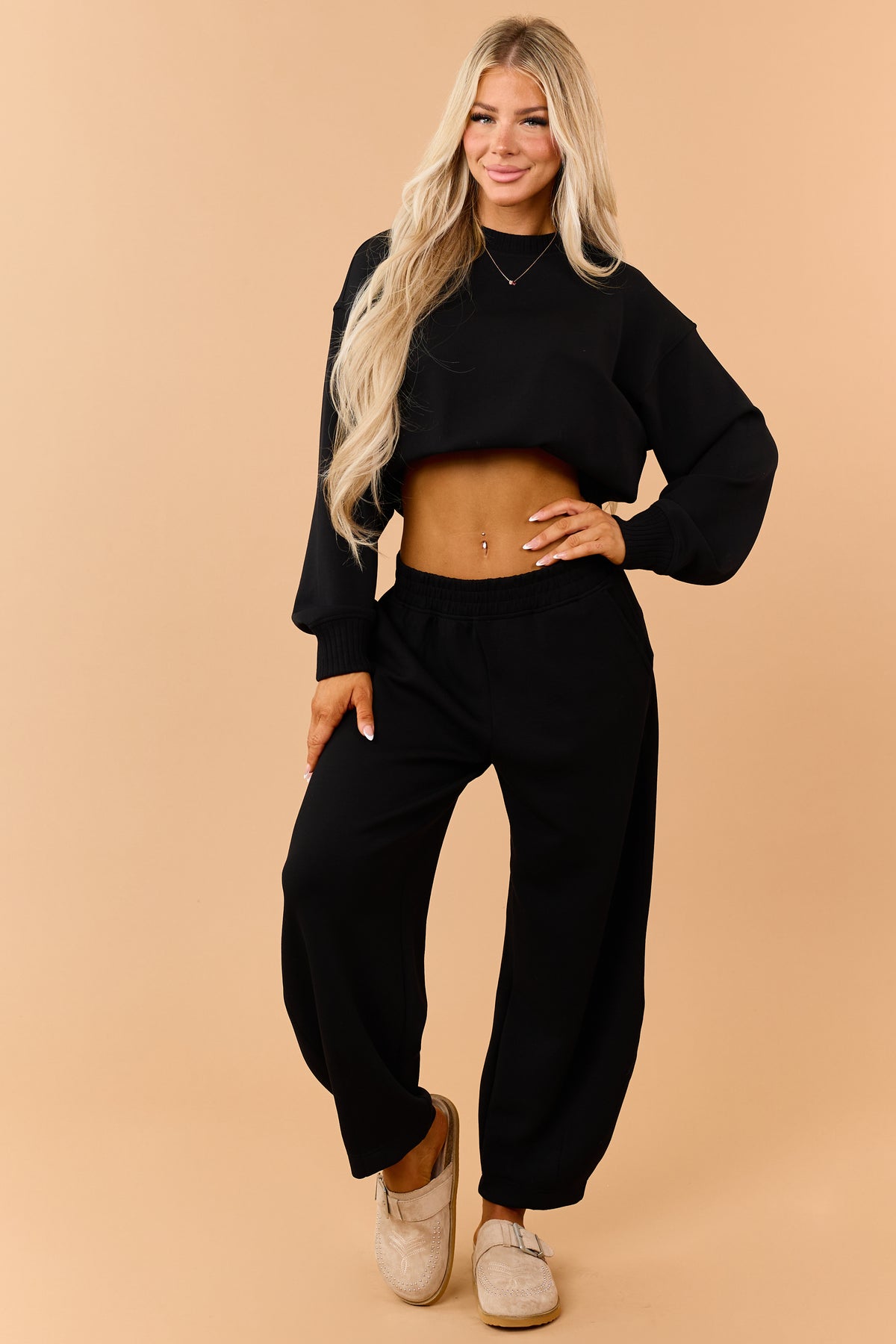 Black Modal Scuba Knit Barrel Sweatpants