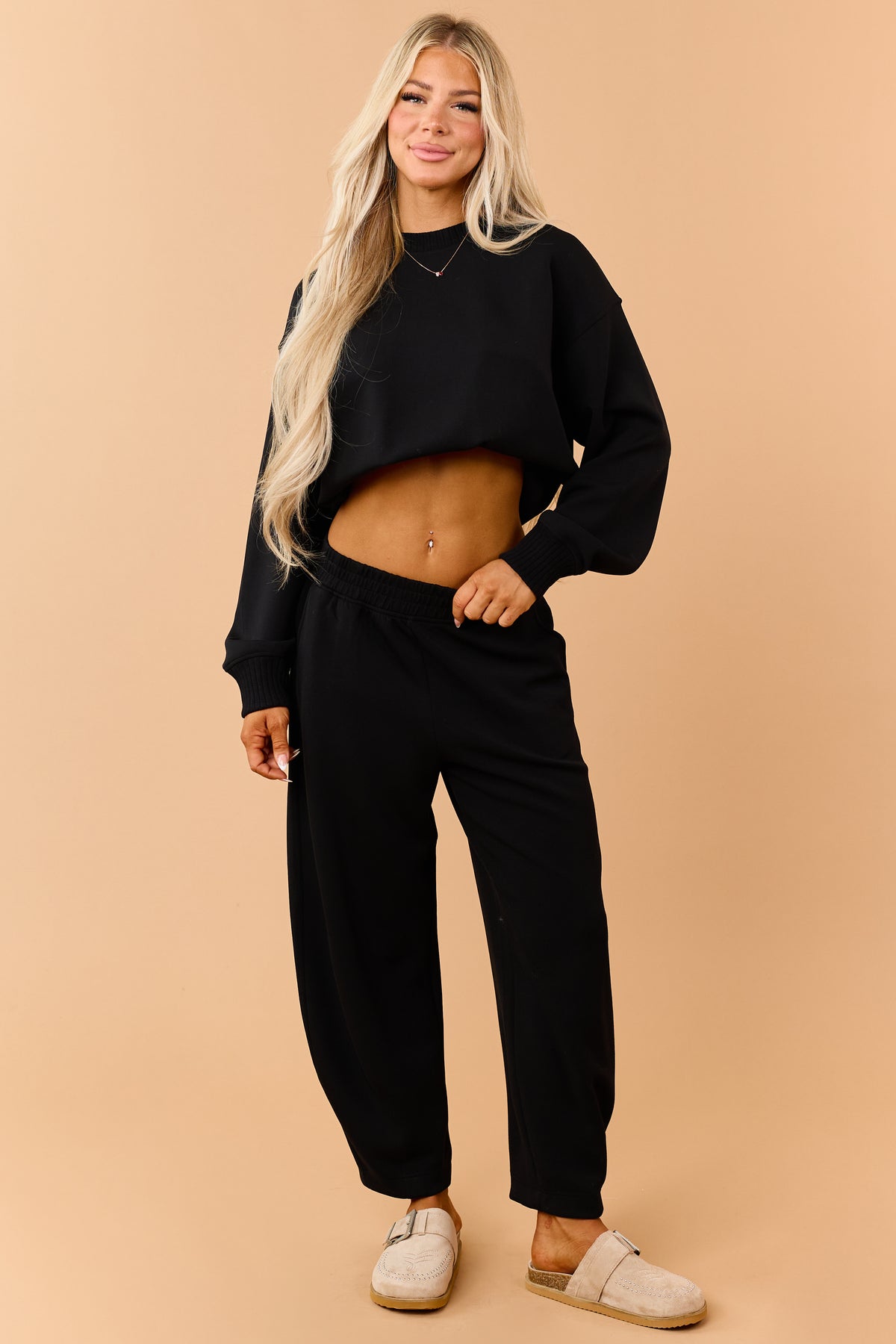 Black Modal Scuba Knit Barrel Sweatpants