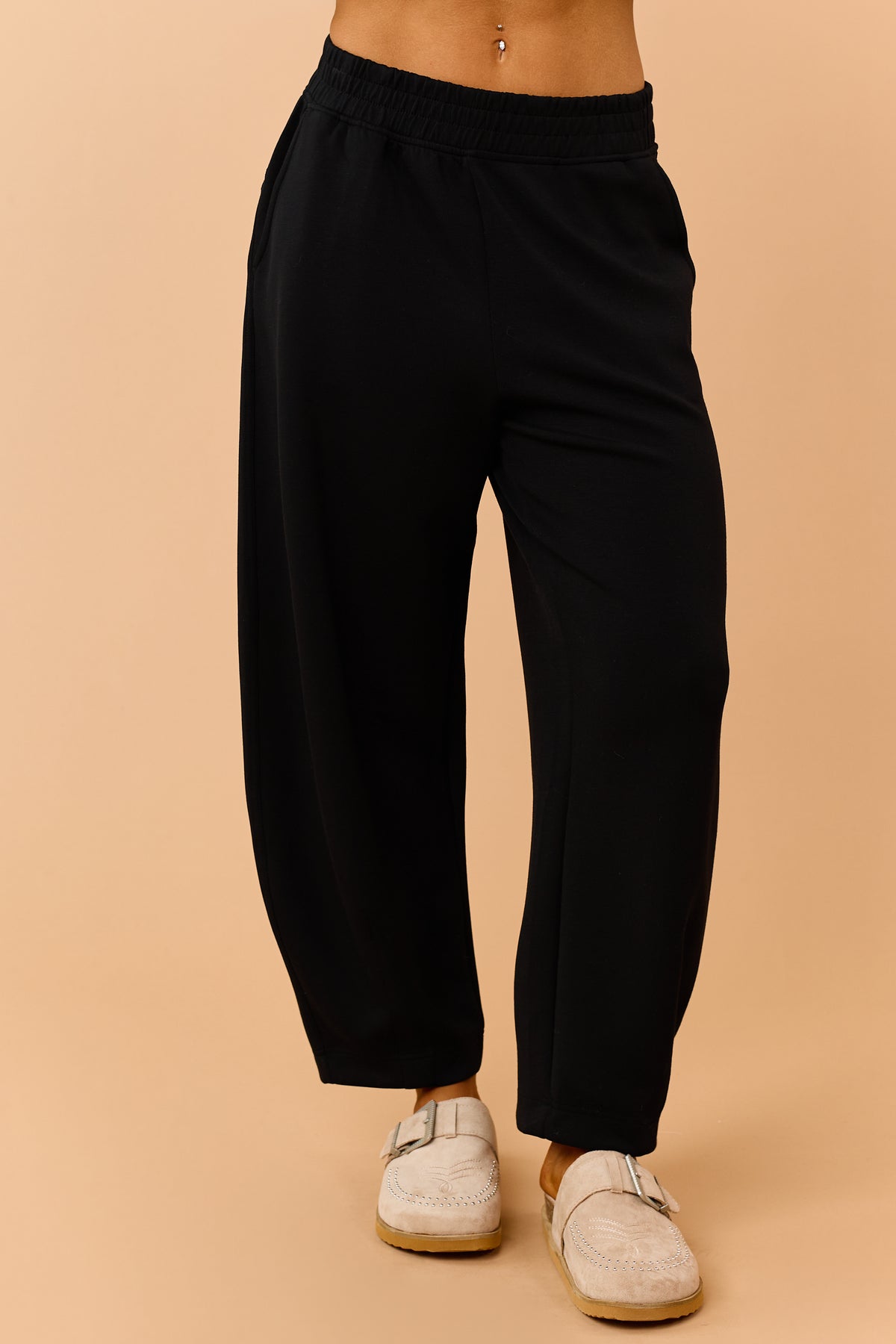 Black Modal Scuba Knit Barrel Sweatpants