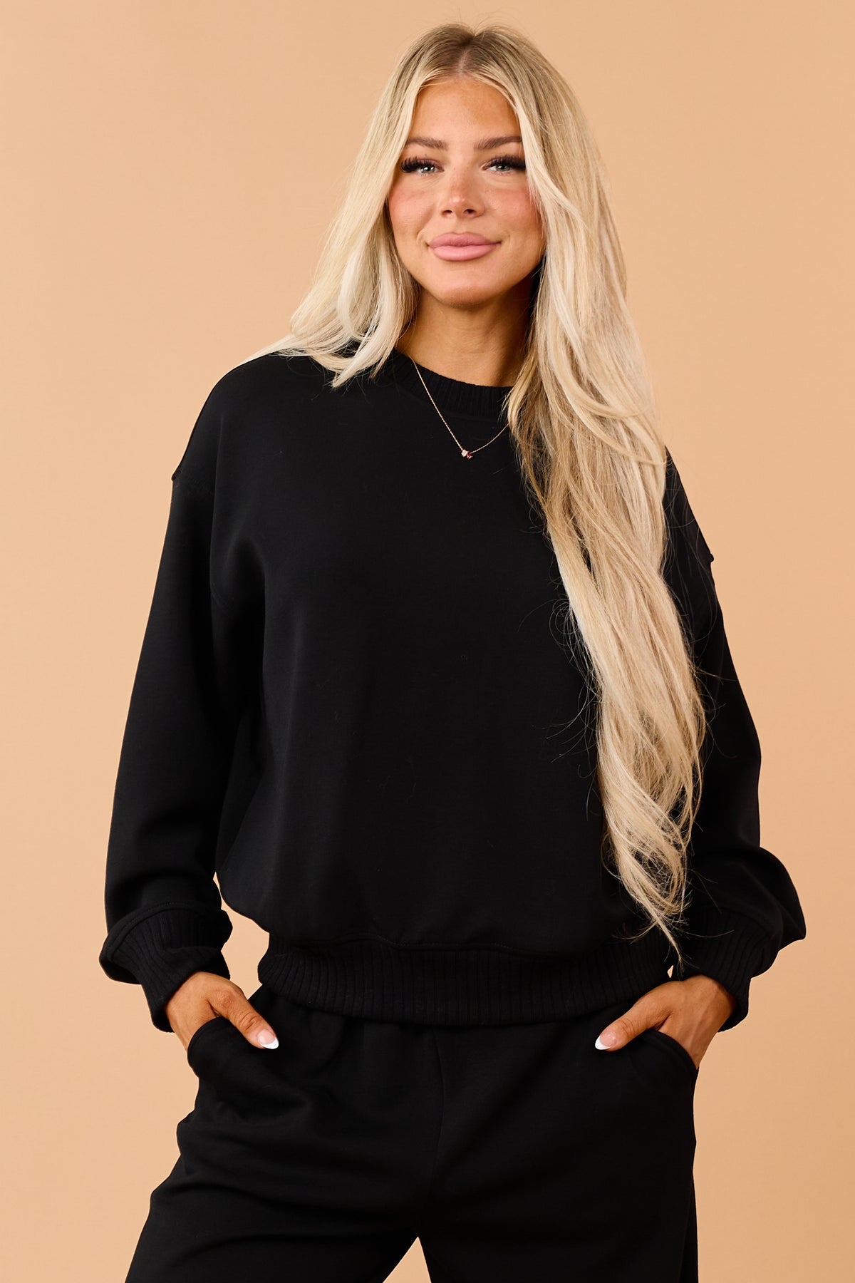 Black Modal Scuba Knit Relaxed Sweatshirt
