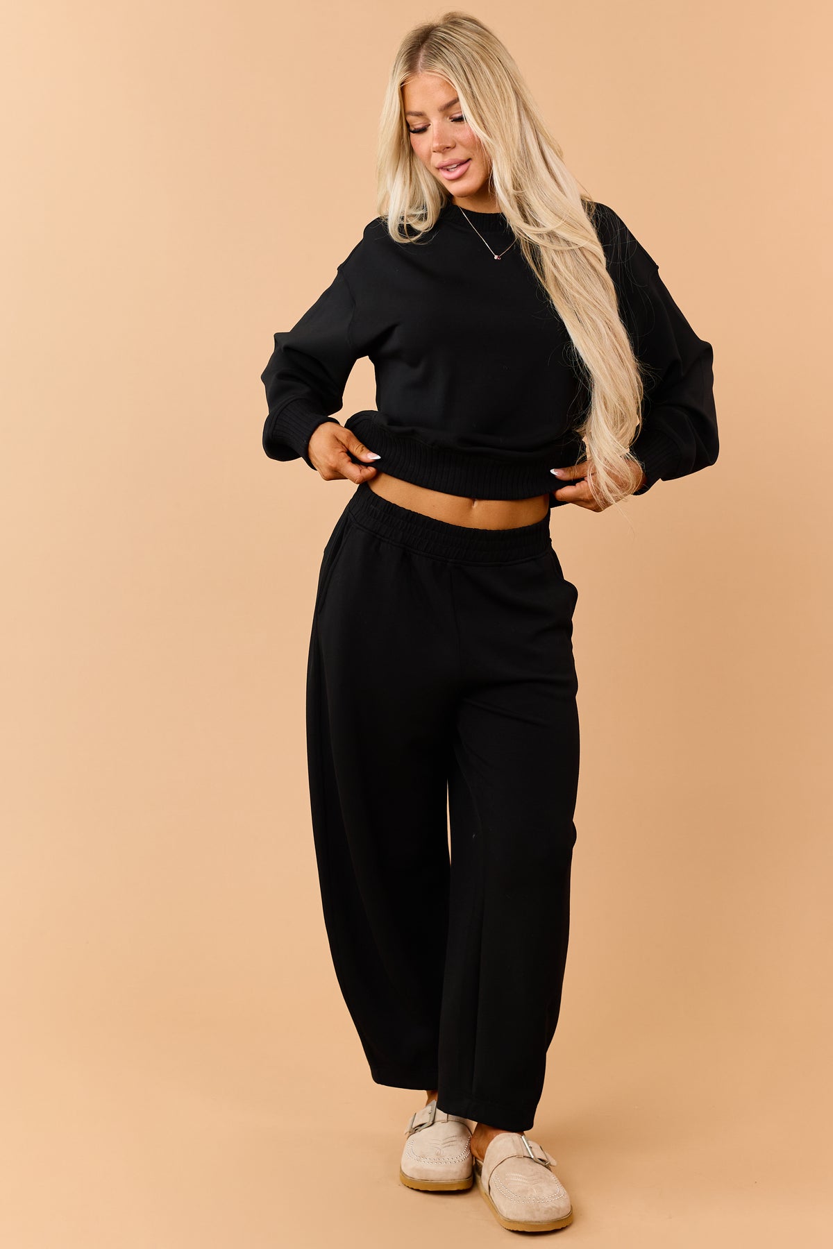 Black Modal Scuba Knit Relaxed Sweatshirt