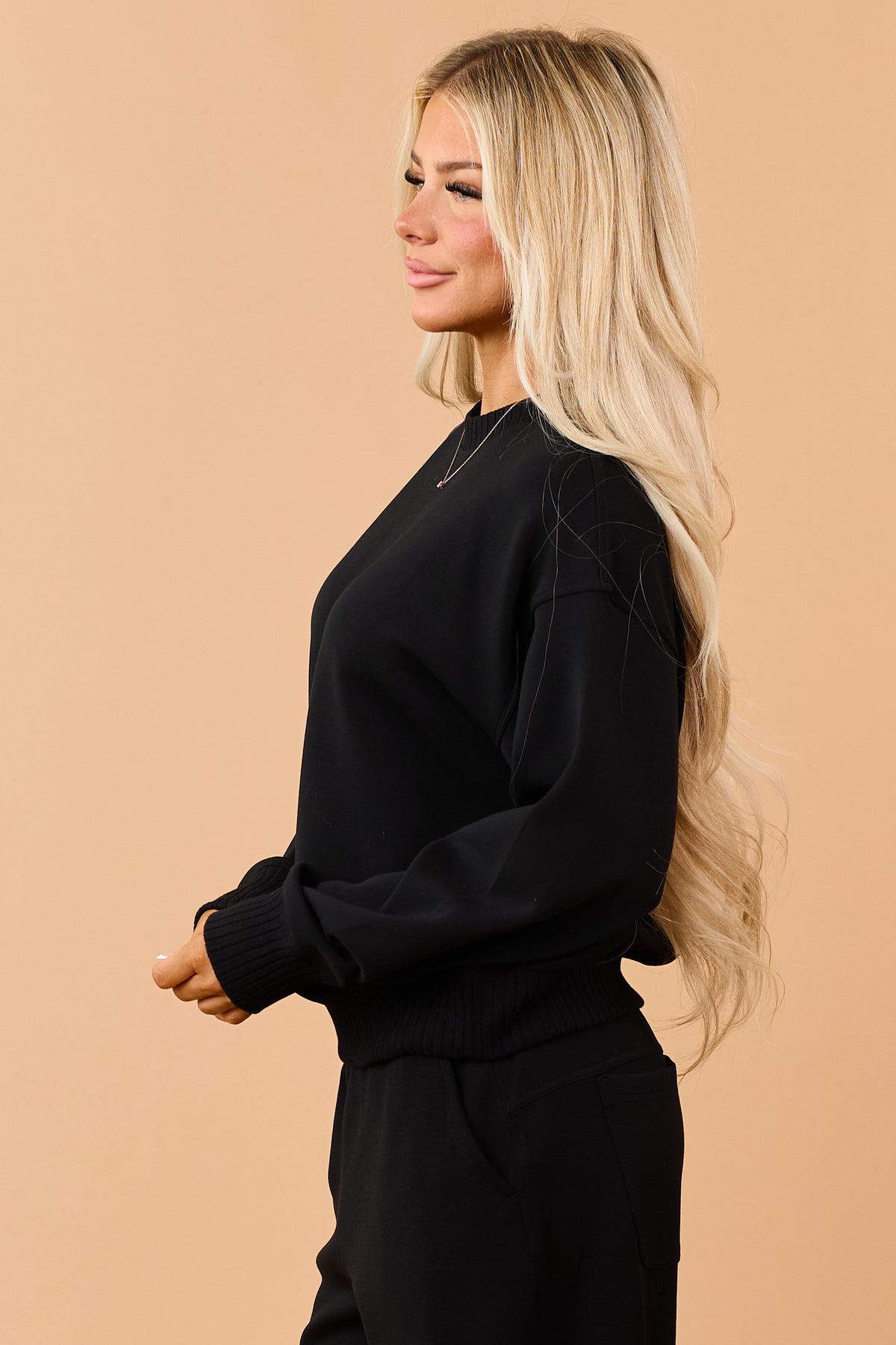 Black Modal Scuba Knit Relaxed Sweatshirt