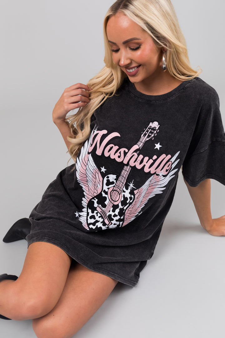 Black 'Nashville' Graphic Tee Shirt Mini Dress