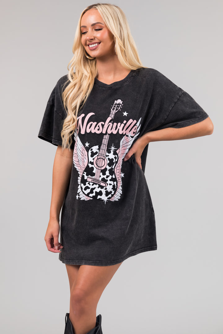Black 'Nashville' Graphic Tee Shirt Mini Dress
