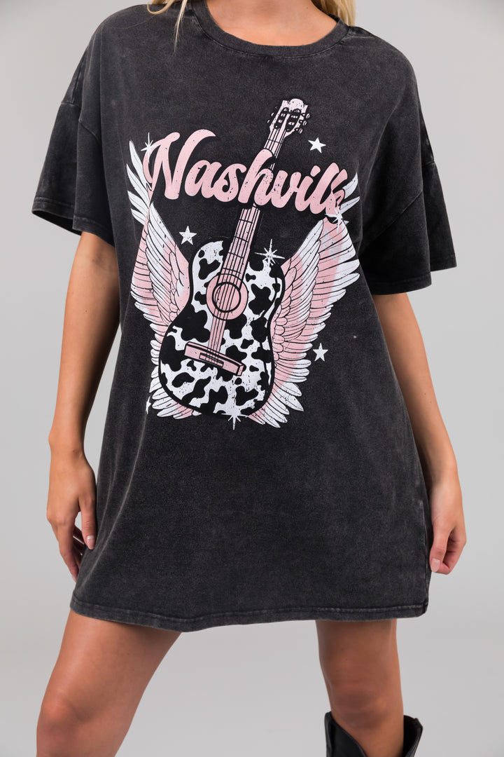 Black 'Nashville' Graphic Tee Shirt Mini Dress