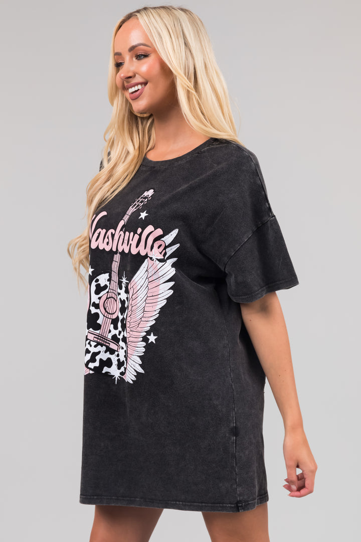Black 'Nashville' Graphic Tee Shirt Mini Dress