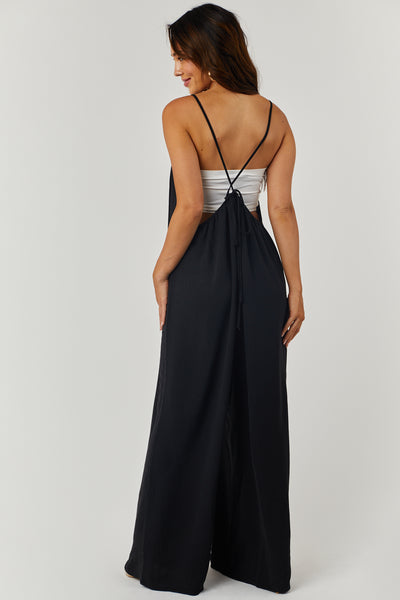 Black Open Criss Cross Back Loose Fit Jumpsuit