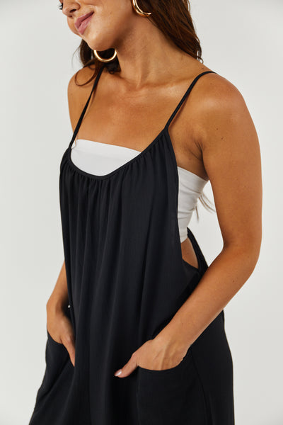 Black Open Criss Cross Back Loose Fit Jumpsuit