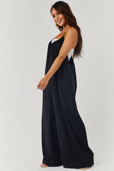 Black Open Criss Cross Back Loose Fit Jumpsuit