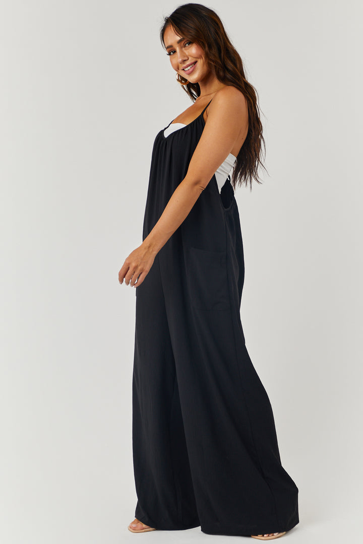 Black Open Criss Cross Back Loose Fit Jumpsuit