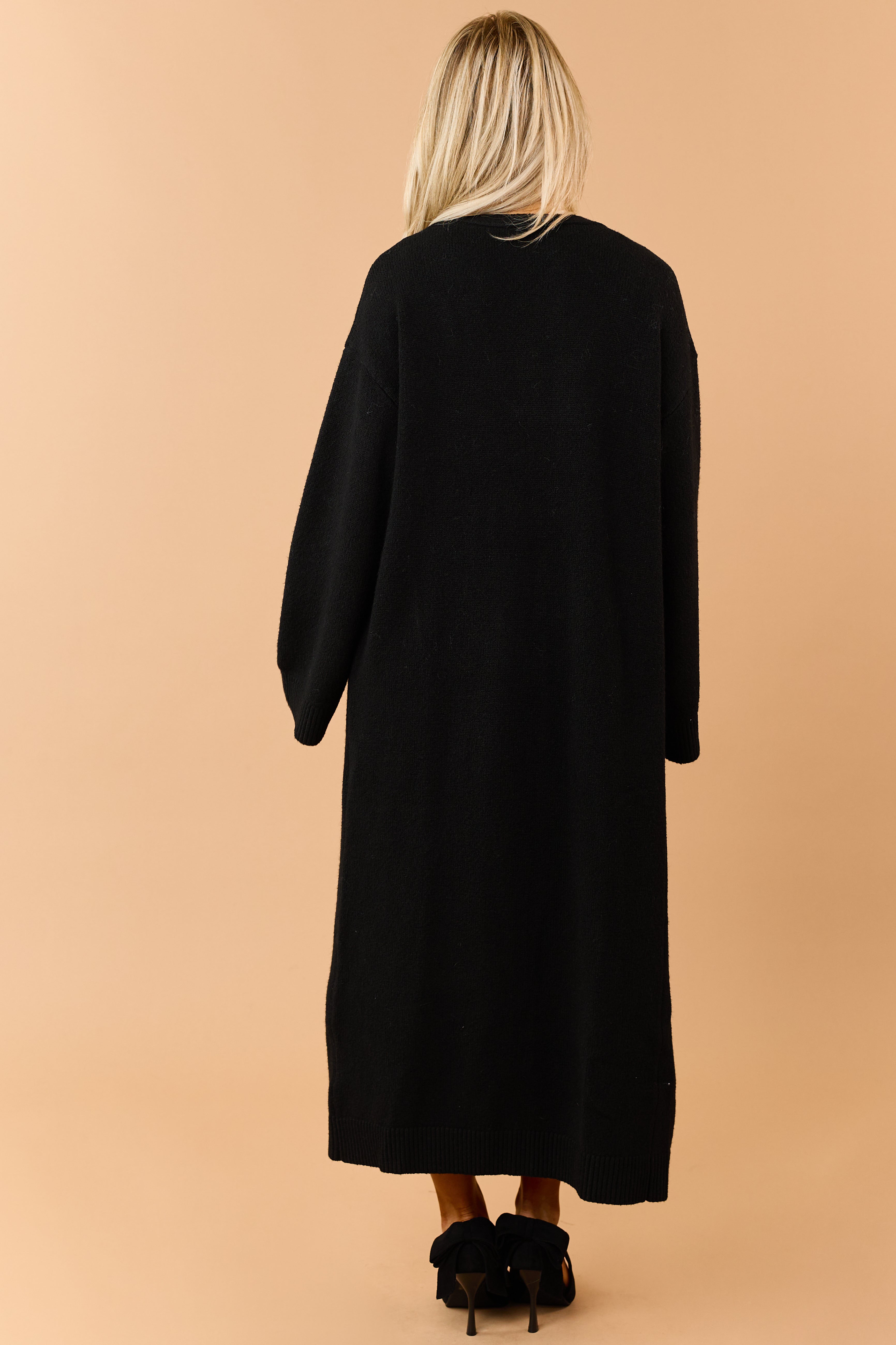 Black Open Front Duster Sweater Cardigan | Lime Lush Boutique