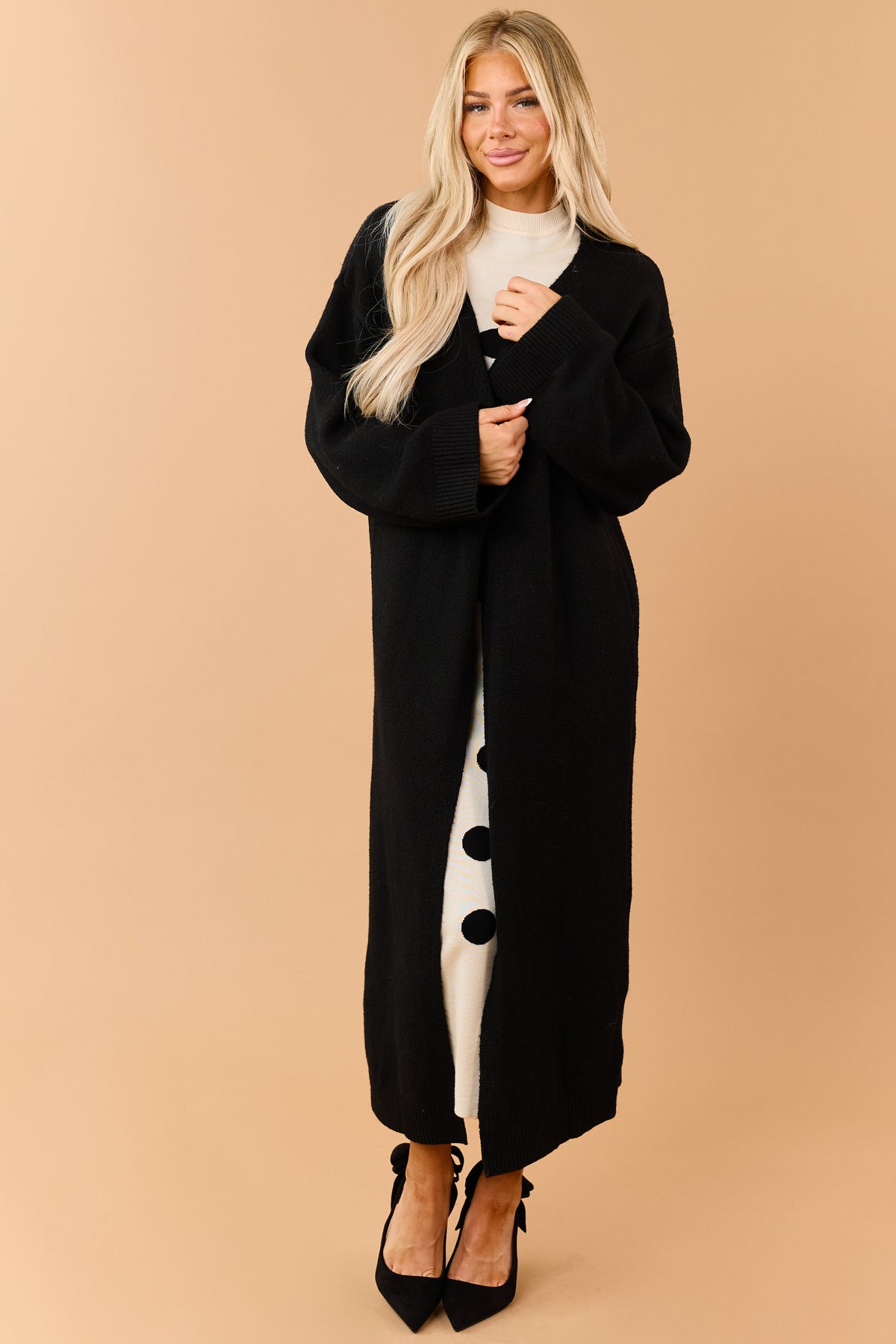 Black Open Front Duster Sweater Cardigan