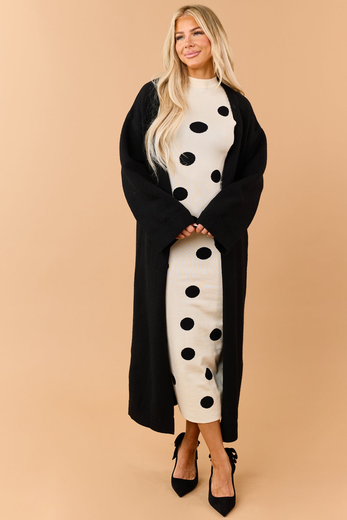 Black Open Front Duster Sweater Cardigan