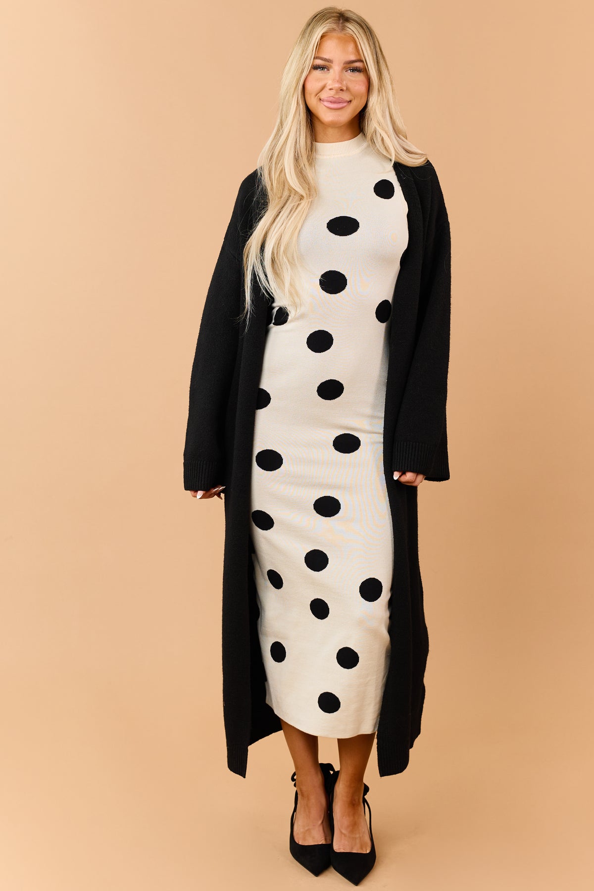 Black Open Front Duster Sweater Cardigan