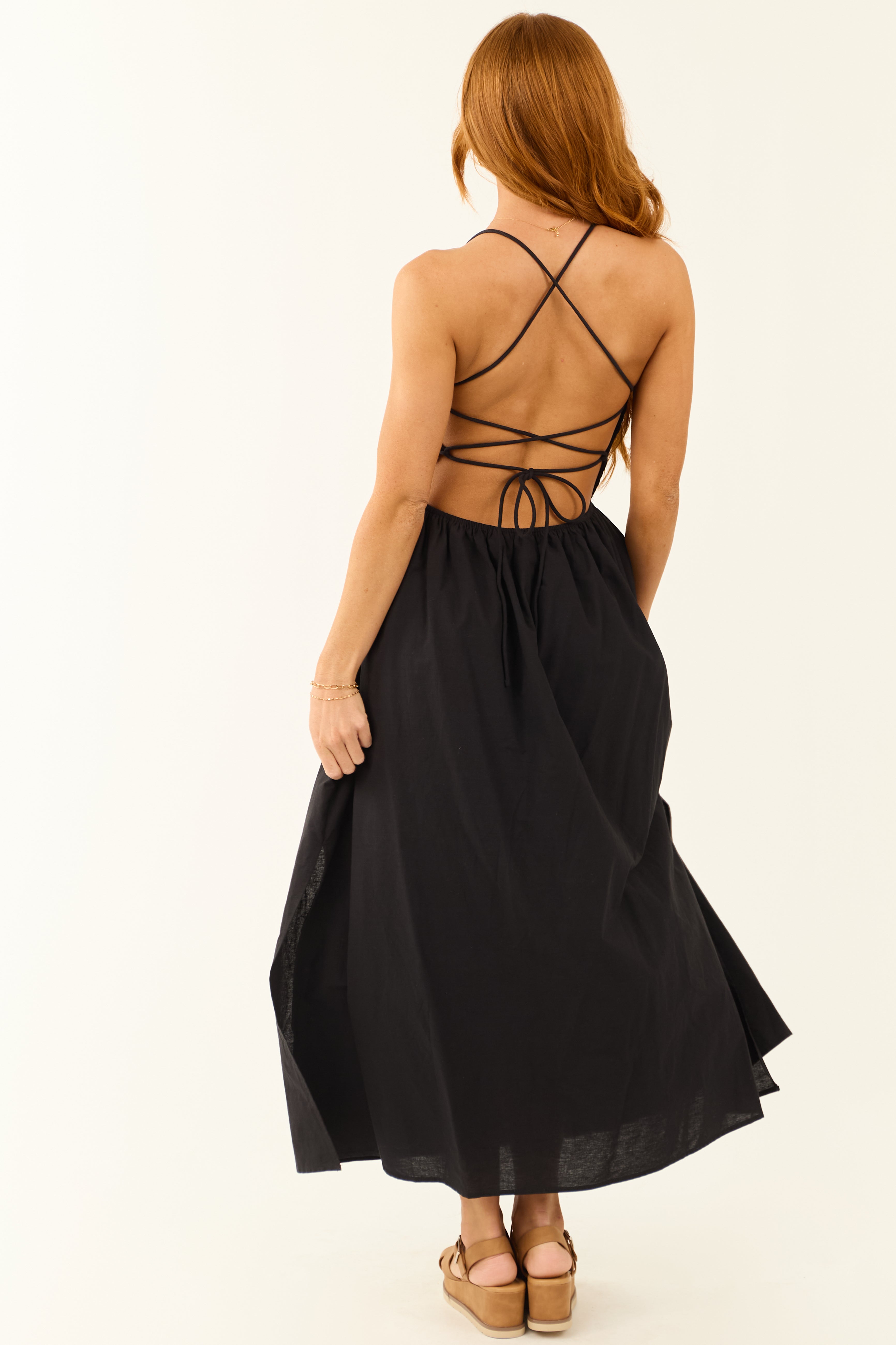 Black Open Tie Back Spaghetti Strap Maxi Dress Black Open Tie Back Spaghetti Strap Maxi Dress