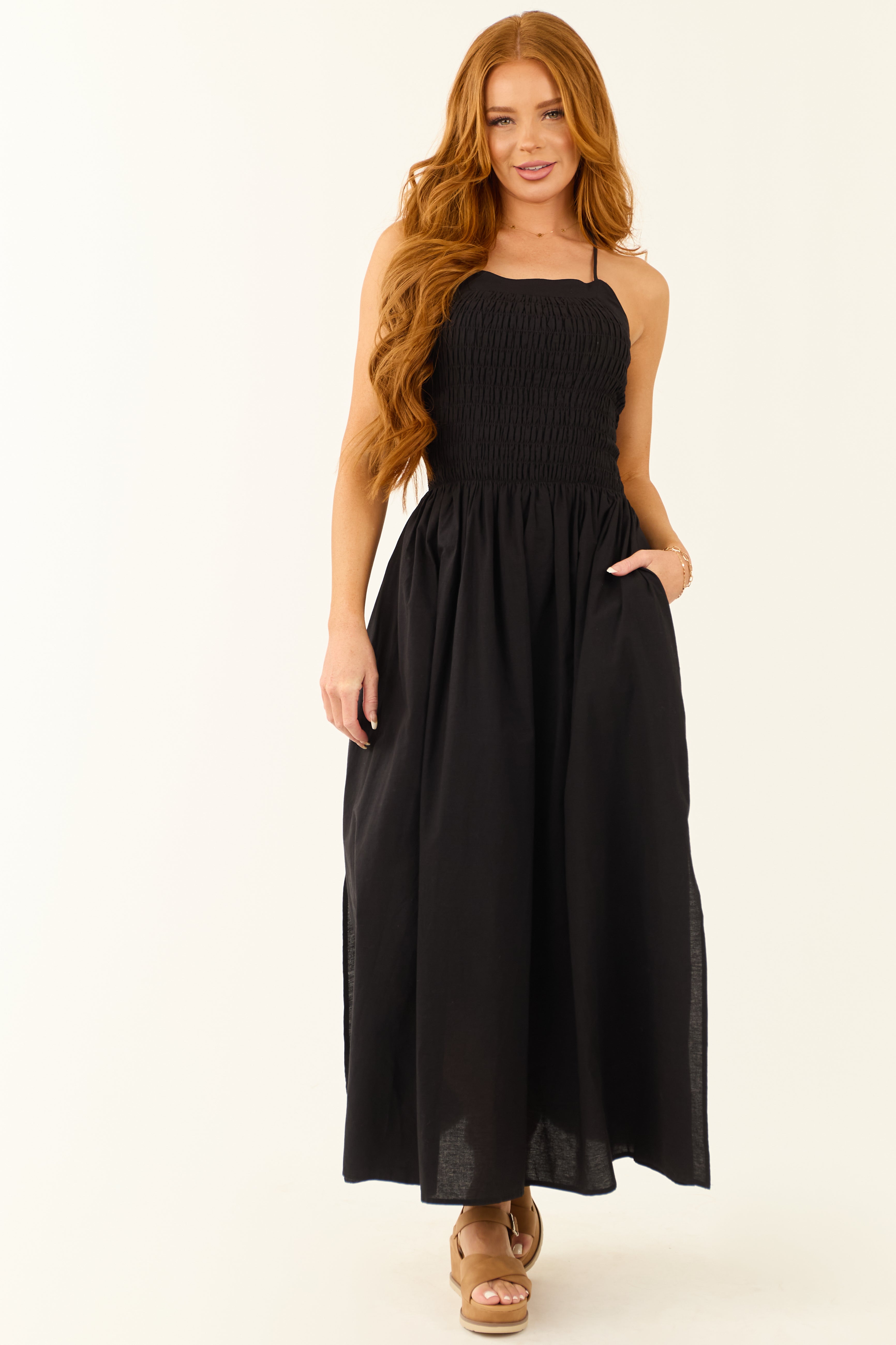 Black Open Tie Back Spaghetti Strap Maxi Dress Black Open Tie Back Spaghetti Strap Maxi Dress