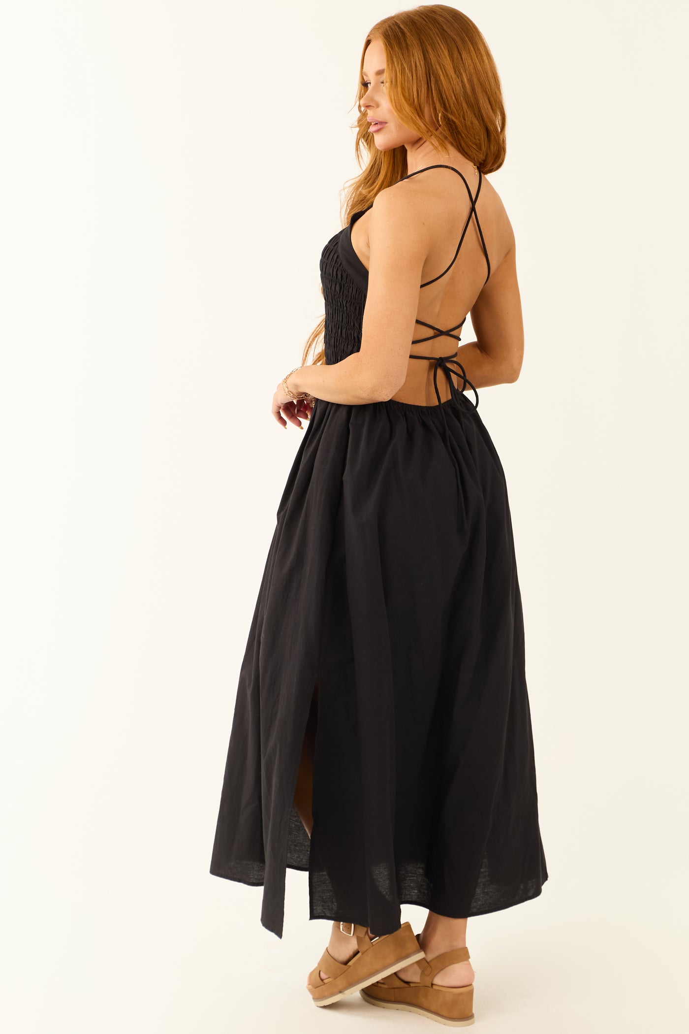 Black Open Tie Back Spaghetti Strap Maxi Dress Black Open Tie Back Spaghetti Strap Maxi Dress